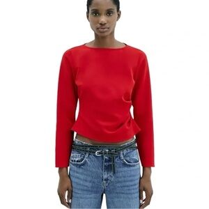 Zara Side Pleated Red Top Size Medium